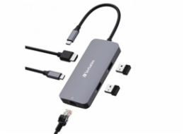 VERBATIM Hub USB-C Pro Multiport 5 Port, 2x USB 3.2, 1x USB-C, HDMI, RJ45, šedá