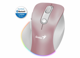 GENIUS Ergo 9000S Pro Pink/ duální Bluetooth + 2,4GHz/ 2400 dpi/ bezdrátová/ 6tlačítková/ dobíjecí/ RGB/ růžová