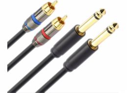 Mozos Jack 6,3 mm - RCA (Cinch) kabel x 2 3m černý (MCABLE-2JT2R)