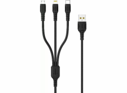 Denmen USB-A - USB-C + microUSB + Lightning kabel 1 m černý (29360)