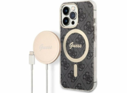 Guess Set Guess GUBPP13LH4EACSK Case+ Charger iPhone 13 Pro černo/černé pevné pouzdro 4G Tisk MagSafe NoSize