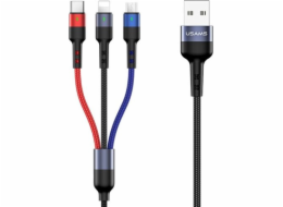 Usams USB-A - USB-C + microUSB + Lightning kabel 0,35 m černý (63751-uniw)