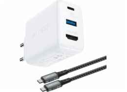 Acefast nabíječka Acefast 2v1 GaN 65W USB Type C / USB nabíječka, HDMI adaptér 4K@60Hz (sada s kabelem) bílá (A17 bílá)