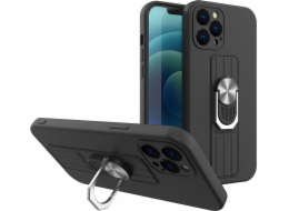 Silikonové pouzdro Hurtel Ring Case s držákem na prst a stojánkem pro Samsung Galaxy A72 4G černé