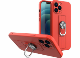 Silikonové pouzdro Hurtel Ring Case s držákem na prst a stojánkem pro iPhone 13 mini červený