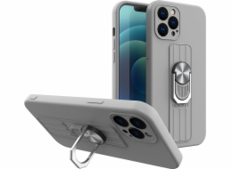 Silikonové pouzdro Hurtel Ring Case s držákem na prst a stojánkem pro iPhone 13 mini stříbrný