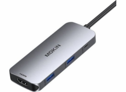 HUB USB Mokin Adaptér Hub MOKiN 7v1 USB-C na 2x USB 3.0 + 2x USB-C + SD + Micro SD + HDMI (stříbrný)