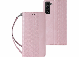 Pouzdro Hurtel Magnet Strap Case pro Samsung Galaxy S22+ (S22 Plus) Kryt na peněženku + Mini Lanyard Pendant Pink