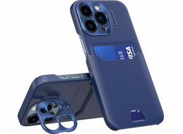 Kožené pouzdro Hurtel Stand Case pro iPhone 14 Pro Max, pouzdro na peněženku se stojánkem, modré