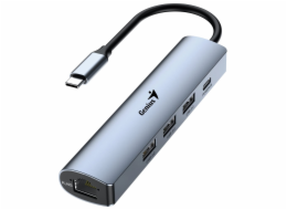 GENIUS hub UH-545/ USB-C na RJ45 Gigabit/ 3x USB3.0/ USB-C 3A nabíjení/ kovově šedý