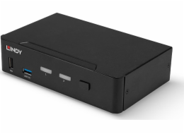 Lindy 2portový KVM přepínač, DisplayPort 1.4, USB 3.0 a zvuk, KVM přepínač