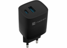 Univerzální USB nabíječka Natec RIBERA GaN 30 W, 1X USB-A, 1X USB-C, černá