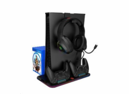 CANYON multifunkční chladící stojan pro PS5, nabíjení 2 PS5 ovladačů, RGB podsvícení, černý