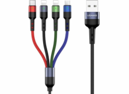 Usams USB-A - USB-C + microUSB + 2x Lightning kabel 0,35 m černý (63754-uniw)