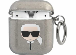 Karl Lagerfeld Ochranné pouzdro KLA2UKHGK Glitter Karl`s Head pro AirPods 1/2 šedé