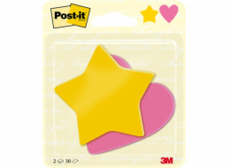 Post-It 3M Post-it® samolepicí papírky, hvězda a srdce, 70x72mm, 2x30 karet.