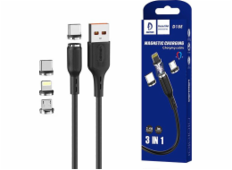 Denmen USB-A - USB-C + microUSB + Lightning kabel 1 m Černá (29367)