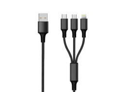 USB 2GO USB-A - USB-C + microUSB + Lightning kabel 1,5 m černý (797153)