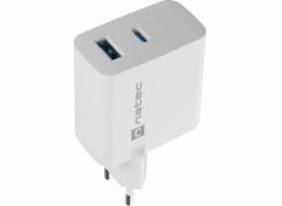 Univerzální USB nabíječka Natec RIBERA GaN 1X USB-A + 1X USB-C 65W, Bílá