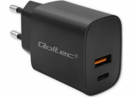 QOLTEC 52377 GaN POWER PRO charger 1xUSB-C 1xUSB 30W 5-20V 1.5-3A Black