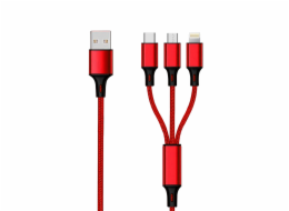 USB 2GO USB-A - USB-C + microUSB + Lightning kabel 1,5 m červený (797150)