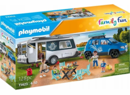 PLAYMOBIL 71423 Zábavný rodinný karavan s autem, Stavebnice