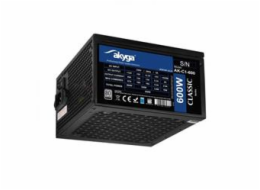 Akyga PC zdroj ATX 600W P4+4 2x PCI-E 6+2 pin 5x SATA 3x Molex APFC 120mm