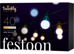 Twinkly Festoon Smart LED Lights 40 AWW (zlatá+stříbrná) žárovky G45 20m