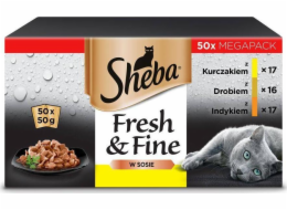 Sáčky SHEBA v omáčce s drůbeží příchutí - vlhké krmivo pro kočky - 50x50 g