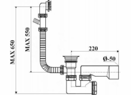 AKCES 19983 VAŇOVÝ SIPHON, NEREZOVÉ NEREZOVÉ SÍTO, VANIČKA. PRO UMÝVAČKY, FI 40/50, ZÁSTRČKA PVC // SW+PCV-A