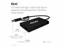 Club3D Video rozbočovač MST USB-C (USB-A adaptér) na 2xDP 4K60Hz Video splitter