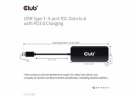 Club3D hub 1xUSB-C na 4xUSB-C, 10Gbps port, PD 3.0