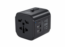 PA-TA01 Black univerzální cestovní síťový adaptér 2xUSB+1xUSB C | 7,8A | hodí se do 150 zemí