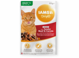 IAMS Delights Adult Beef s mrkví v želé - vlhkém krmivu pro kočky - 85g