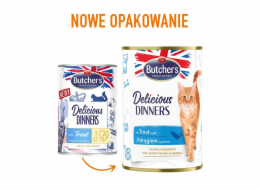 BUTCHER S Delicious Dinners Kousky se pstruhem v želé - mokré krmivo pro kočky - 400 g