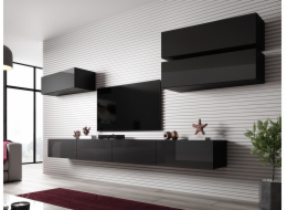 Cama Obývací skříň sestava VIGO SLANT 4 černá/černý lesk
