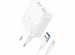 Foneng EU35 2x USB nástěnná nabíječka + USB to Lightning 2,4A kabel (bílý)