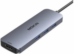 Adaptér MOKiN Hub 8v1 USB-C na 2x 4K 60Hz HDMI + USB-C + 3x USB 3.0 + SD + Micro SD (stříbrný)