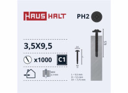 Samořezné šrouby Haushalt, DIN 7981C, 3,5 x 9,5 mm, 1000 ks.