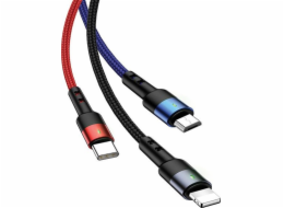 Usams USB-A - USB-C + microUSB + Lightning kabel 3 m černý (63753-uniw)