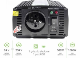 Převodník Green Cell 24V na 230V 500W/1000W