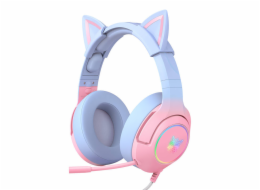 Herní sluchátka K9 7.1 RGB Proceros Cat Pink-Blue USB uši