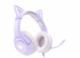 Herní sluchátka Onikuma K9 RGB USB cat ears fialová (kabelová)