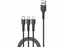 Foneng X36 3v1 kabel USB-C / Lightning / Micro USB, 2,4 A, 2 m (černý)