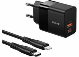 Nástěnná nabíječka Mcdodo CH-1952 USB + USB-C, 20W + kabel USB-C na Lightning (černá)