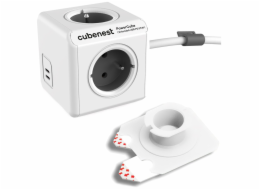 Cubenest Powercube Extended USB PD 35W, 2xUSB-C, 4× zásuvka, 1,5m, bílá/šedá, dětská pojistka, uzemnění, montážní dok