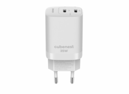 CubeNest S2D1 GaN Adaptér 35W bílá (2× USB-C až 35 W), PD, přepěťová a podpěťová ochrana, s technologií GaN, pro iPhone