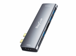 Rozbočovač 7w2 RayCue 2x USB-C do Thunderbolt 3 + 3x USB-A 3.0 5Gb/s + SD/TF 3.0 + HDMI 4K60Hz (sary)