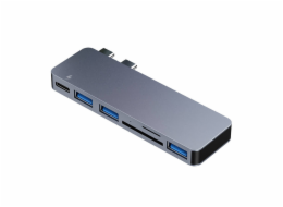 Rozbočovač 6w2 RayCue 2x USB-C do Thunderbolt 3 + 3x USB-A 3.0 5Gb/s + SD/TF 2.0 (šary)