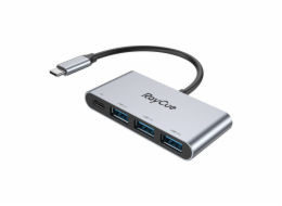 RayCue rozbočovač 4 v 1 USB-C na 3x USB-A 3.0 5Gb/s + PD 3.0 100W (šedý)